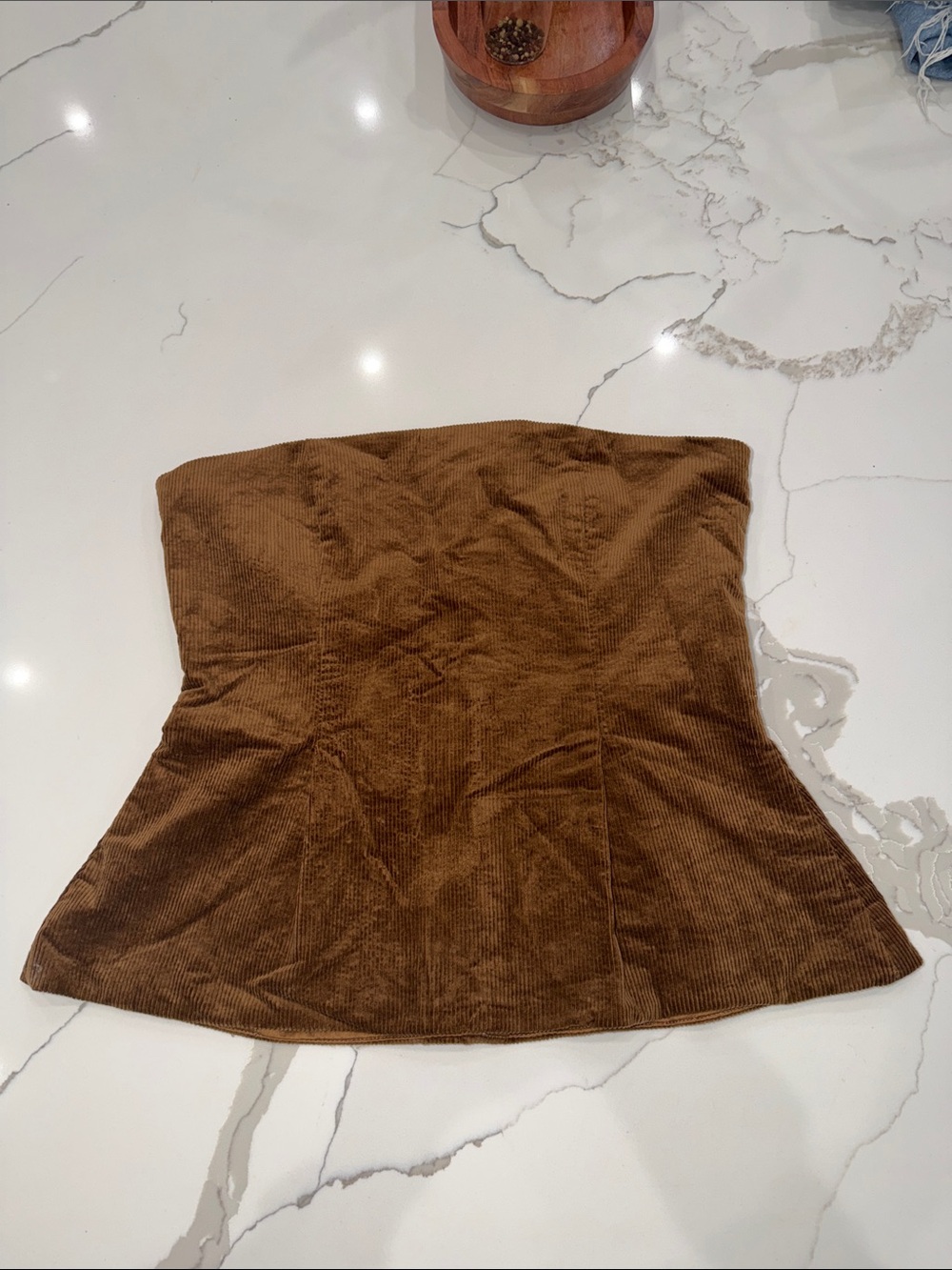Zara Chestnut Brown Corduroy Strapless Bustier